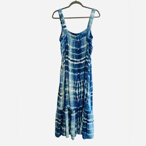 NWT beachlunchlounge Women’s Blue & White Sleeveless Tie Dyed Midi Dress. L